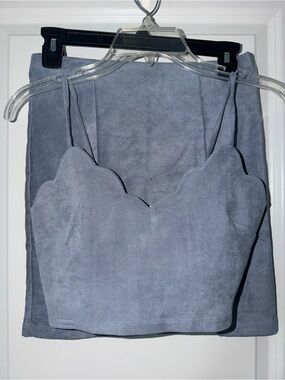 iris Blue Scallop Suede Skirt Set